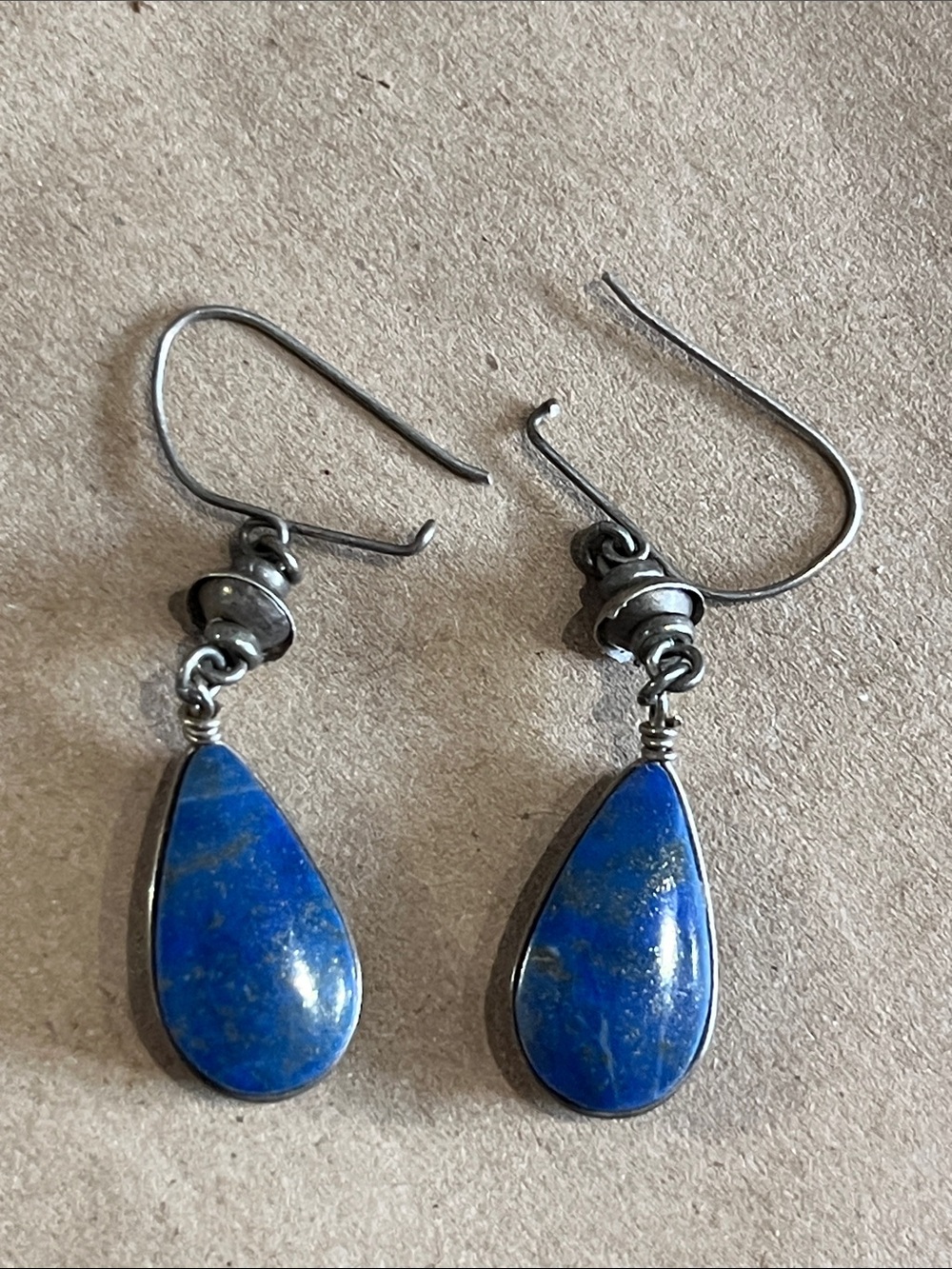 Sterling Silver Lapis Teardrop Dangle Earrings - Blue